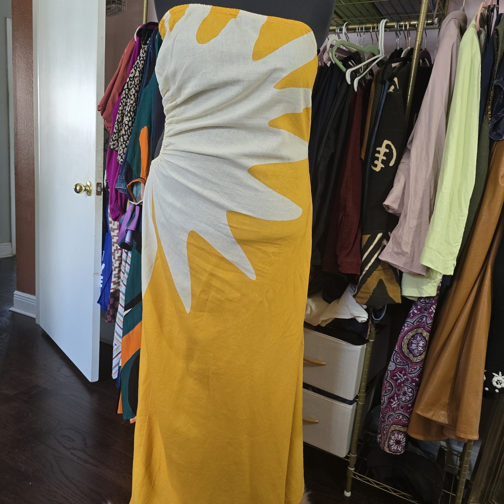 Anthropologie Strapless Yellow and White Dress